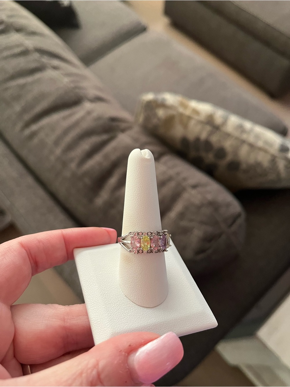 Sterling Silver Multicolor Pastel Gemstone Ring